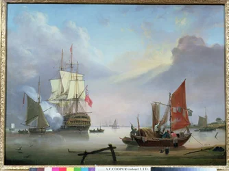 Britisches Kriegsschiff vor der Küste